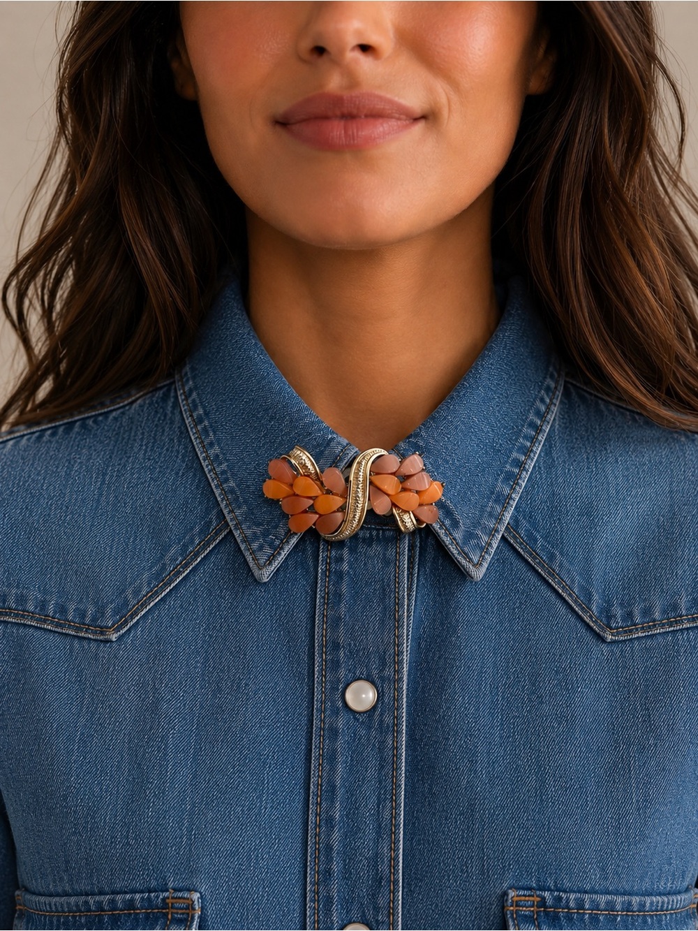 Vintage 1960s Peach Floral Brooch - Peach Pink Coral & Gold